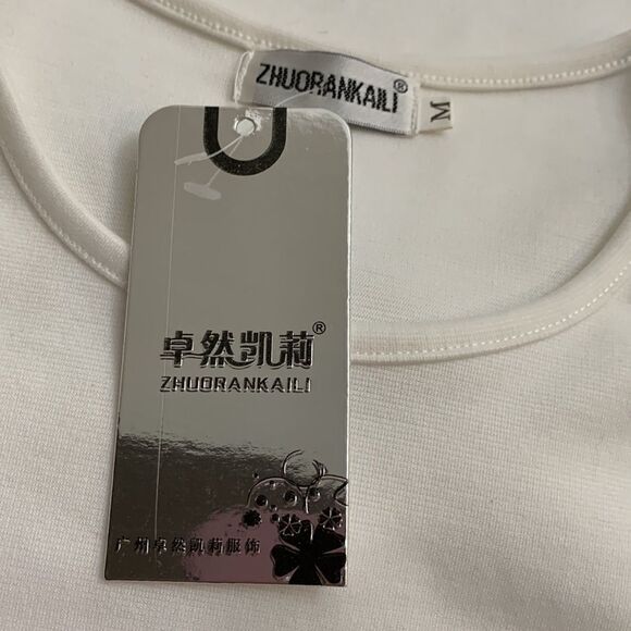 Zhuorankaili White Scoop Neck Mini Long Sleeve Side Sean’s Dress Silver Buttons - Picture 12 of 12